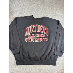 VINTAGE Northern Illinois University Sweatshirt Mens Black Crewneck Spellout 2XL